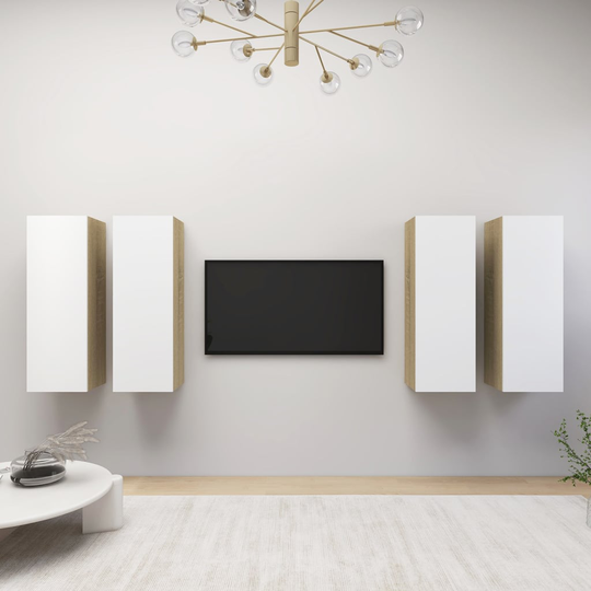 vidaXL TV-tasot 4 kpl valkoinen ja Sonoma-tammi 30,5x30x90cm lastulevy