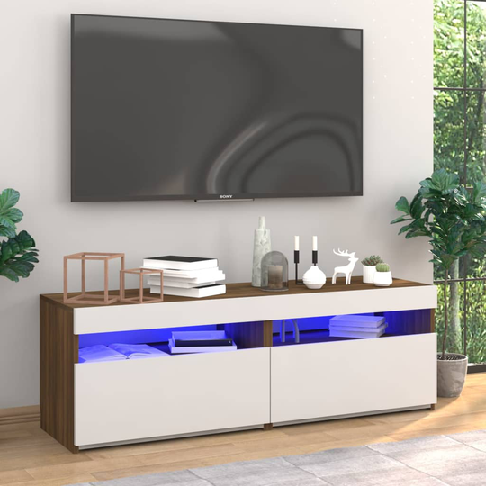 vidaXL TV-tasot 2 kpl LED-valoilla ruskea tammi 60x35x40 cm