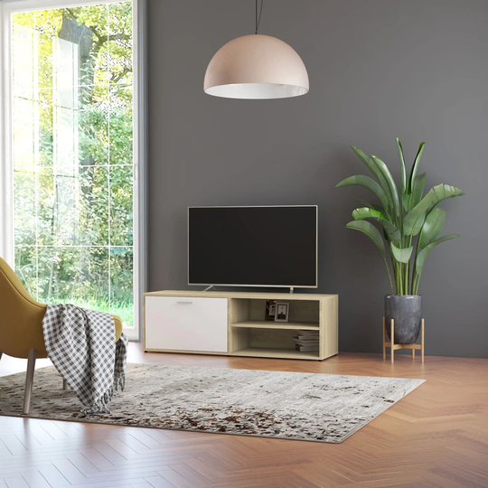 vidaXL TV-taso valkoinen ja Sonoma-tammi 120x34x37 cm lastulevy