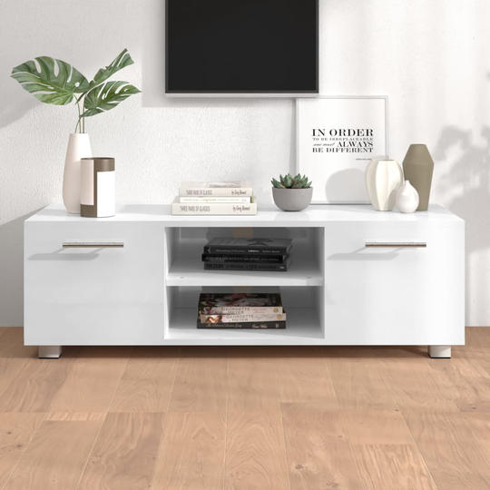vidaXL TV-taso korkeakiilto valkoinen 110x40x35 cm tekninen puu