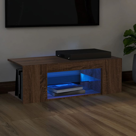 vidaXL TV-taso LED-valoilla ruskea tammi 90x39x30 cm