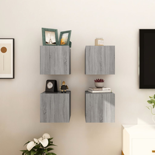 vidaXL Seinäkiinnitettävät TV-kaapit 4 kpl harmaa Sonoma 30,5x30x30 cm