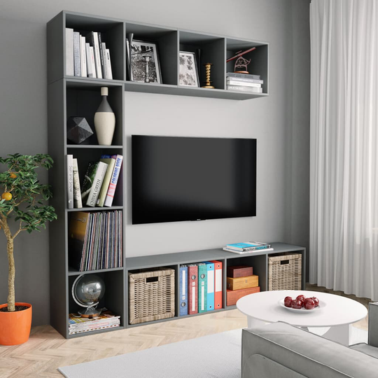 vidaXL 3-osainen kirjahylly/TV-kaappisarja harmaa 180x30x180 cm