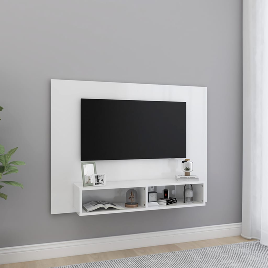 vidaXL TV-taso seinälle korkeakiilto valkoinen 120x23,5x90 cm lastulevy