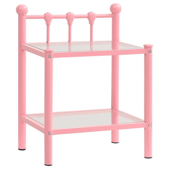 vidaXL Yöpöytä pinkki/läpinäkyvä 45x34,5x60,5 cm metalli ja lasi