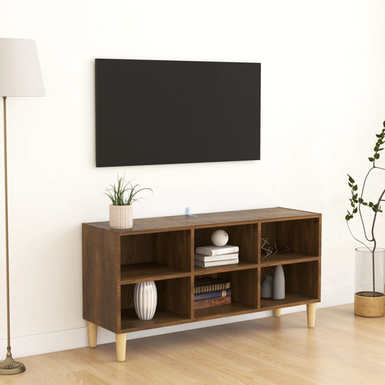 vidaXL TV-taso täyspuiset jalat ruskea tammi 103,5x30x50 cm