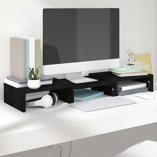 vidaXL Näyttöteline musta 60x24x10,5 cm täysi mänty