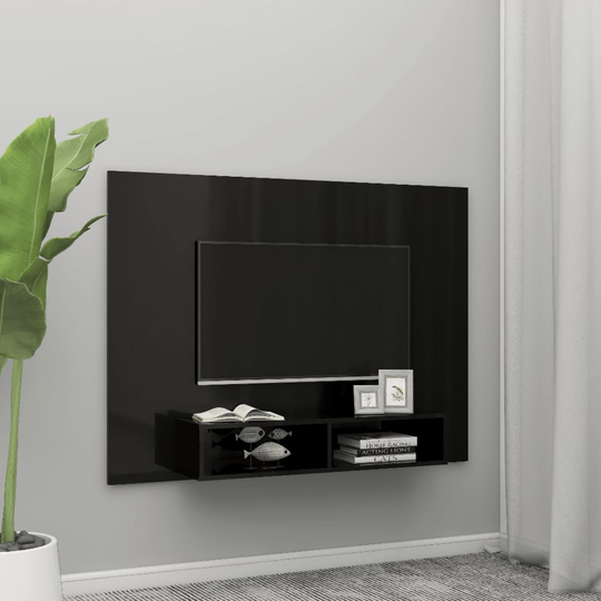 vidaXL TV-taso seinälle korkeakiilto musta 135x23,5x90cm lastulevy