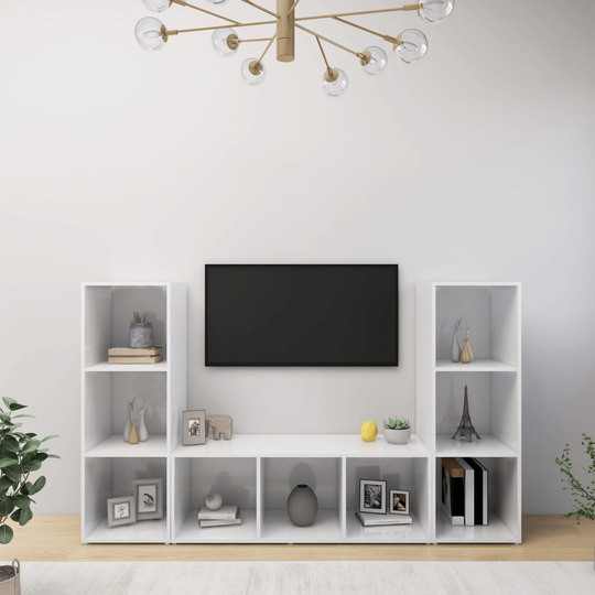 vidaXL TV-tasot 3 kpl korkeakiilto valkoinen 107x35x37 cm lastulevy