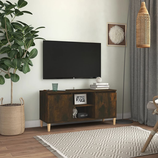 vidaXL TV-taso täyspuujaloilla savutammi 103,5x35x50 cm