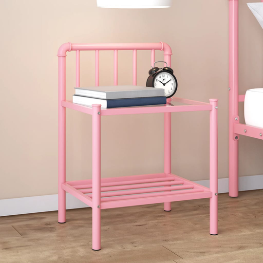 vidaXL Yöpöytä pinkki/läpinäkyvä 45x34,5x62,5 cm metalli ja lasi