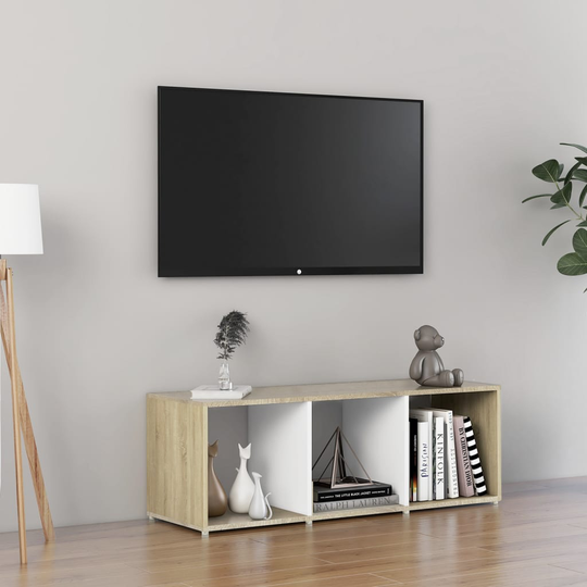 vidaXL TV-taso valkoinen ja Sonoma-tammi 107x35x37 cm lastulevy