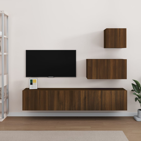vidaXL 4-osainen TV-kaappisarja ruskea tammi tekninen puu