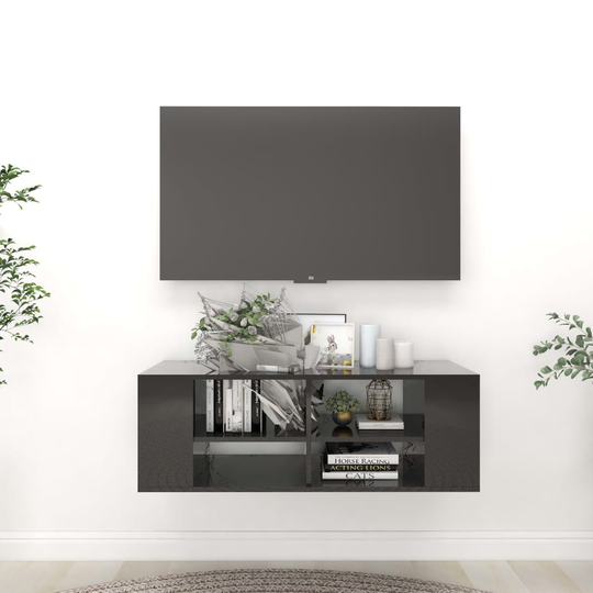 vidaXL Seinäkiinnitettävä TV-taso korkeak. musta 102x35x35cm lastulevy