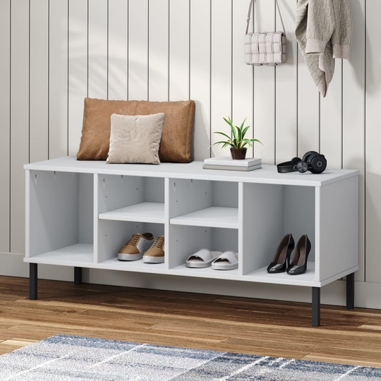 vidaXL Kenkäteline metallijaloilla valkoinen 106x35x45 cm täyspuu OSLO