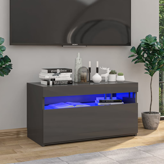 vidaXL TV-taso LED-valoilla korkeakiilto harmaa 75x35x40 cm