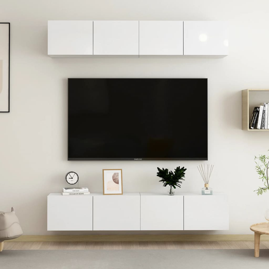 vidaXL TV-tasot 4 kpl korkeakiilto valkoinen 80x30x30 cm lastulevy