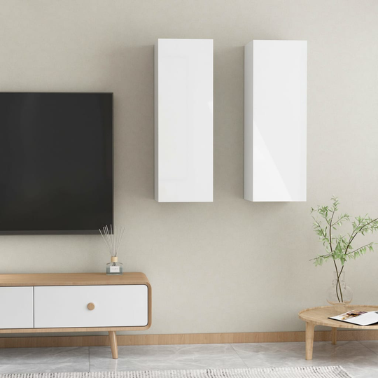 vidaXL TV-tasot 2 kpl korkeakiilto valkoinen 30,5x30x90 cm lastulevy