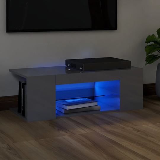 vidaXL TV-taso LED-valoilla korkeakiilto harmaa 90x39x30 cm