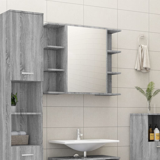 vidaXL Kylpyhuoneen peilikaappi harmaa Sonoma 80x20,5x64 cm puu