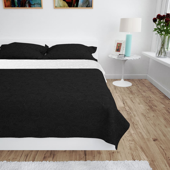 vidaXL Kaksipuolinen tikattu päiväpeite 170x210 cm musta ja valkoinen