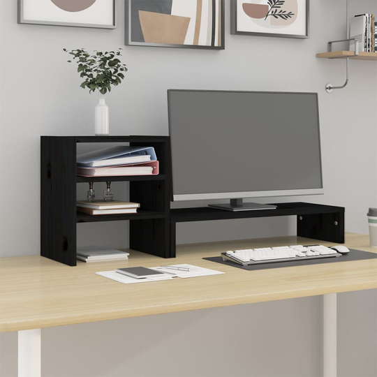 vidaXL Näyttökoroke musta 81x20x30 cm täysi mänty