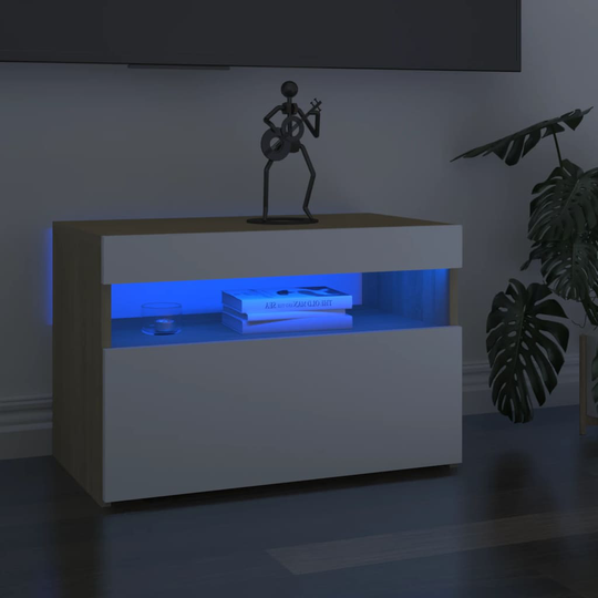 vidaXL TV-taso LED-valoilla valkoinen ja Sonoma-tammi 60x35x40 cm