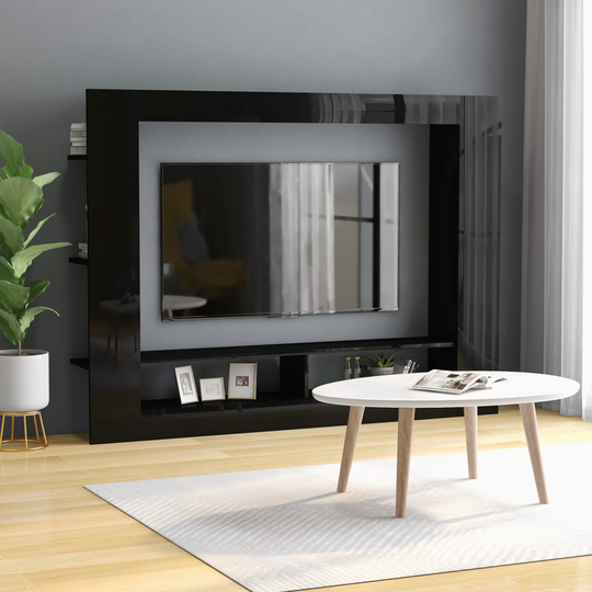 vidaXL TV-taso korkeakiilto musta 152x22x113 cm lastulevy