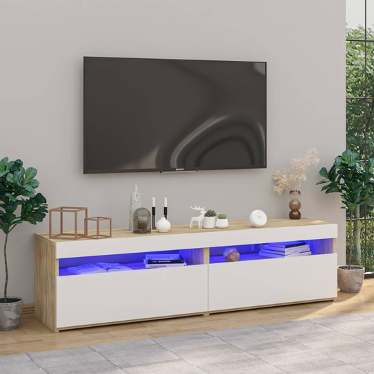vidaXL TV-tasot 2 kpl LED-valoilla valkoinen/Sonoma-tammi 75x35x40 cm
