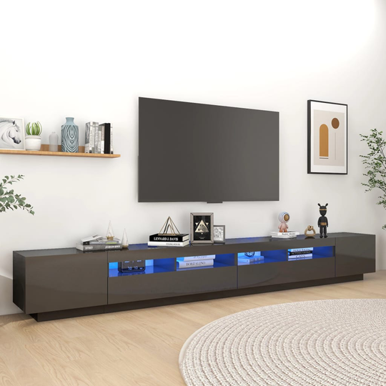 vidaXL TV-taso LED-valoilla korkeakiilto harmaa 300x35x40 cm
