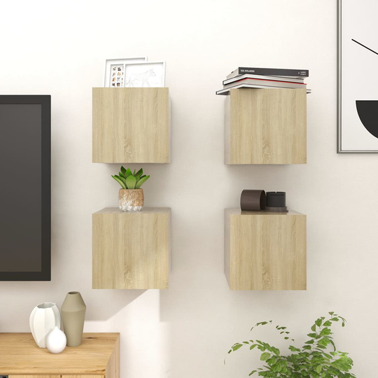 vidaXL Seinäkiinnitettävä TV-taso 4 kpl Sonoma-tammi 30,5x30x30 cm