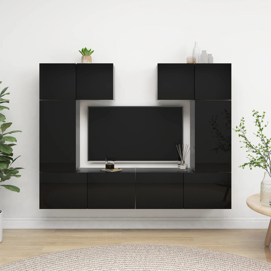 vidaXL 6-osainen TV-kaappisarja korkeakiilto musta lastulevy