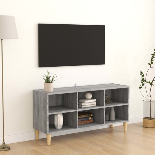 vidaXL TV-taso täyspuiset jalat harmaa Sonoma 103,5x30x50 cm