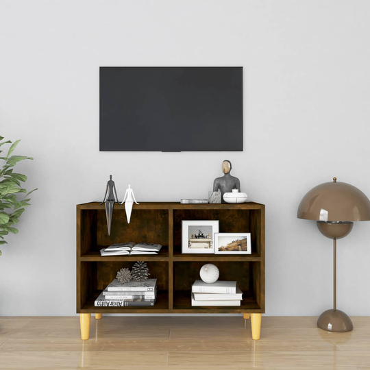 vidaXL TV-taso täyspuiset jalat savutammi 69,5x30x50 cm