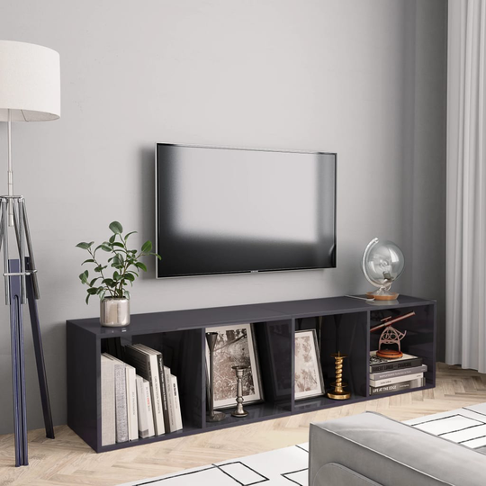 vidaXL Kirjahylly/TV-taso korkeakiilto harmaa 143x30x36 cm