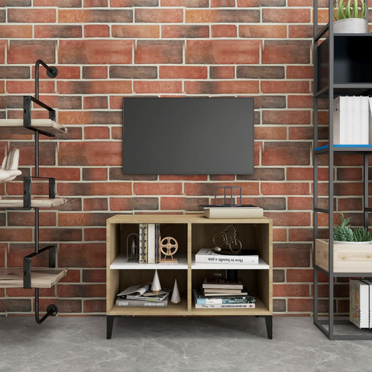 vidaXL TV-taso metallijaloilla valkoinen ja Sonoma-tammi 69,5x30x50 cm