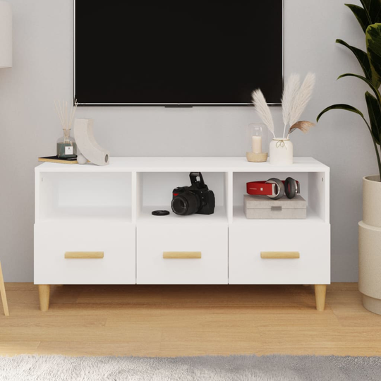 vidaXL TV-taso valkoinen 102x36x50 cm tekninen puu