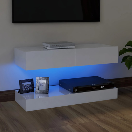 vidaXL TV-taso LED-valoilla korkeakiilto valkoinen 90x35 cm
