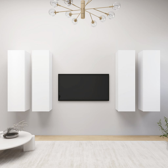 vidaXL TV-tasot 4 kpl valkoinen 30,5x30x110 cm lastulevy