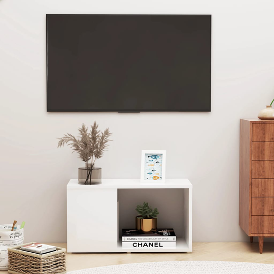 vidaXL TV-taso korkeakiilto valkoinen 60x24x32 cm lastulevy