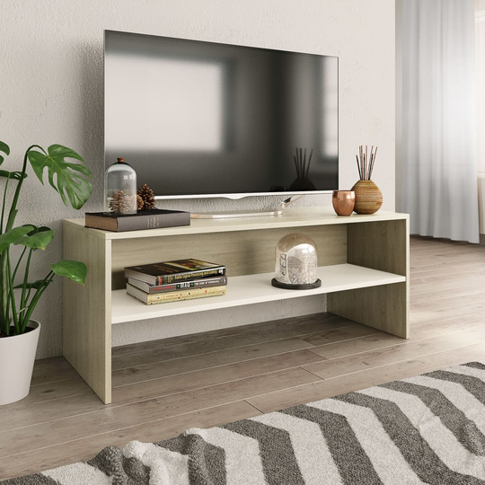 vidaXL TV-taso valkoinen ja Sonoma tammi 100x40x40 cm lastulevy