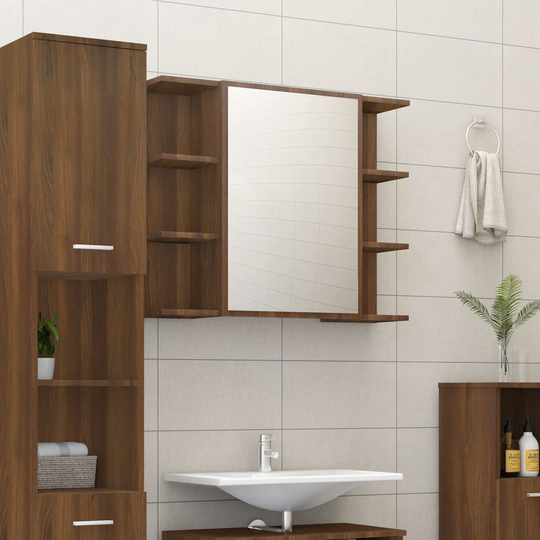 vidaXL Kylpyhuoneen peilikaappi rusk. tammi 80x20,5x64 cm tekninen puu